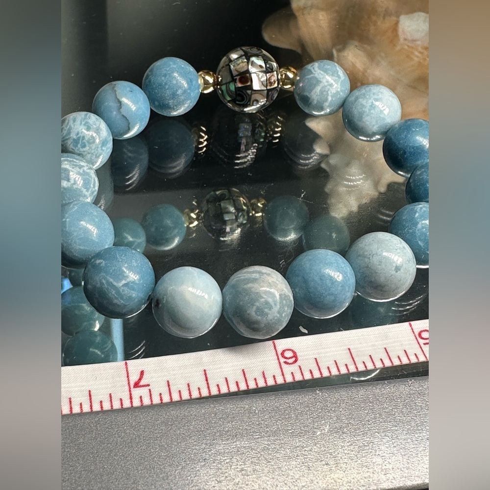 LARIMAR+ ABALONE NATURAL STONES BRACELET size 7” - Picture 11 of 11